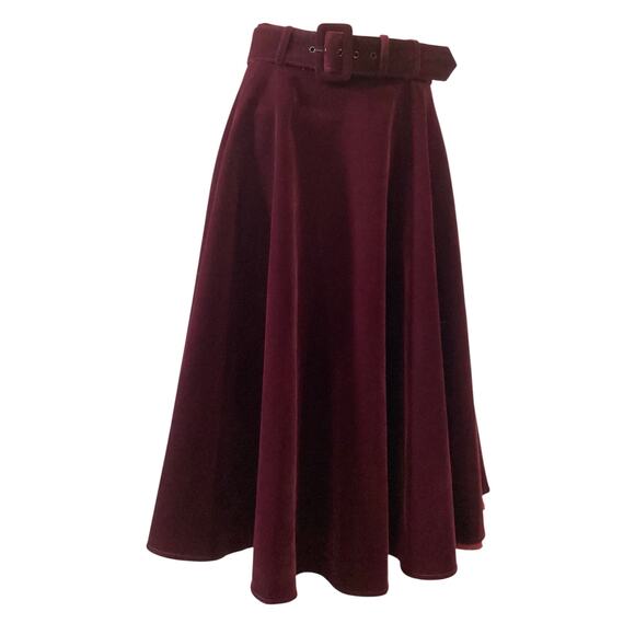 Collectif X Modcloth Dresses & Skirts - ModCloth collectif  velvet swing skirt/A-Line belted midi skirt size S burgundy